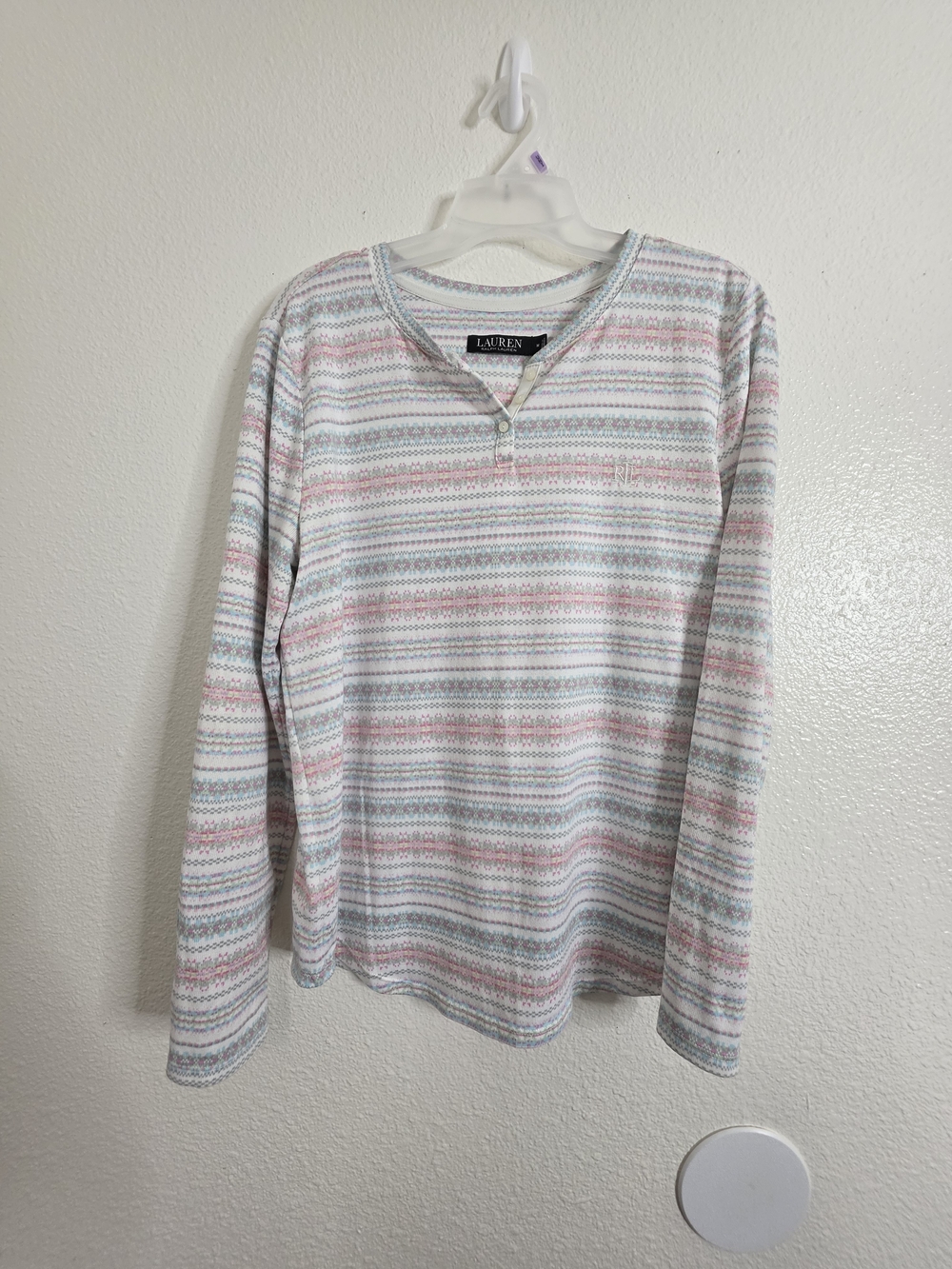 Lauren Ralph Lauren Womens Medium Fair Isle Stripe Henley Long Sleeve Shirt Top